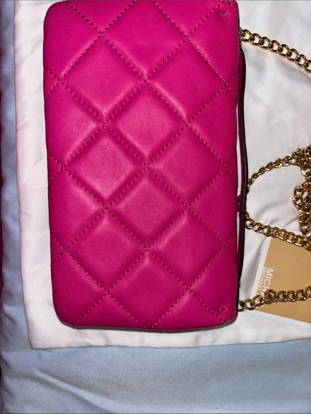 Michael Kors Sloan Quilted Leather Bag in a vibrant fuchsia with dust bag